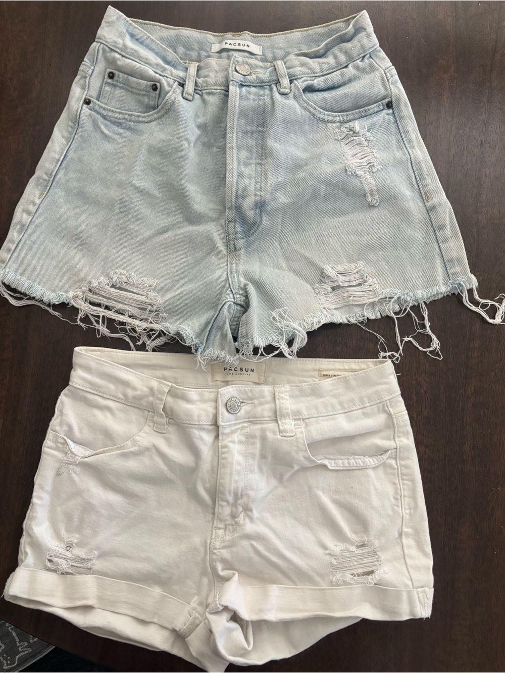 PacSun Light Wash Distressed Denim Shorts & White Rolled-Hem Shorts